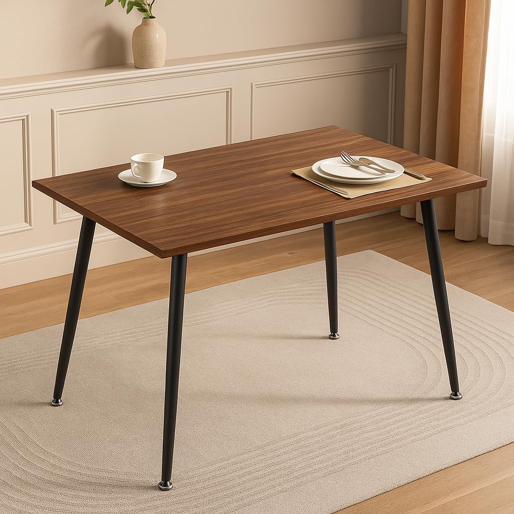 Modern Rectangular 51" Dining Table with Sturdy Metal Legs, Wooden Kitchen Table for 4, Small Space Dining Room Furniture for Apartment, Condo, Breakfast Nook, Brown