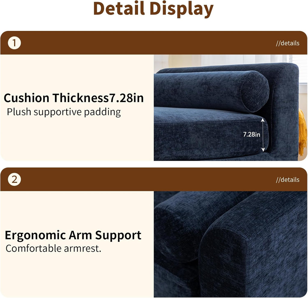 Chifee & Vingol 90.55" W Oversized Chaise Lounge Upholstered Bedroom Benches Extra-Long Indoor Bench Entryway Bench with Removable Pillows for Living Room Hallway,Navy