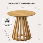 HNY Modern Round Fluted End Table, Wood Pedestal Side Table, Drum Accent Bedside Drink Tables for Living Room Bedroom Small Space Couch, Natural