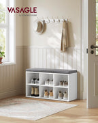 VASAGLE Shoe Bench with Cushion, Shoe Storage Bench with 6 Compartments and 3 Adjustable Shelves, Entryway Bench with Padded Seat, for Bedroom, Closet, Living Room, White ULHS23WT