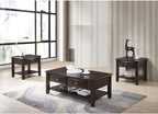 Finish 3pc Occasional Table Set Living Room 1x Coffee Table 2X End Tables Wooden Classic Drawers Open Storage Shelf Base