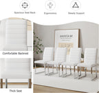 Modern Dining Chairs Set of 4, White Faux Leather Kitchen Chairs, Upholstered Armless Dining Room Chair with Silver Mental Legs Heavy Duty, Comfortable (White Chairs, Set of 4)