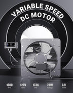 iLiving 16" Wall Mounted Shutter Exhaust Fan, Automatic Shutter, Temperature and Humidity Controls with Variable Speed, 1736 CFM at 1600 RPM DC Motor