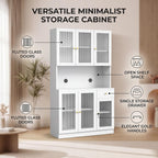 71" Kitchen Pantry Cabinet with Storage, Tall Kitchen Pantry Cabinet with Countertop Soft Close Glass Doors, Tall Kitchen Hutch Cabinet with Drawer & Adjustble Shelves for Kitchen White