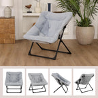 Comfy Saucer Chair for Adults, Set of 2, Soft Faux Fur Bedroom Chair, Accent Dorm Chairs, Flexible Living Room Reading Chairs, Oversized Folding Seat for Teens, X-Large, Grey
