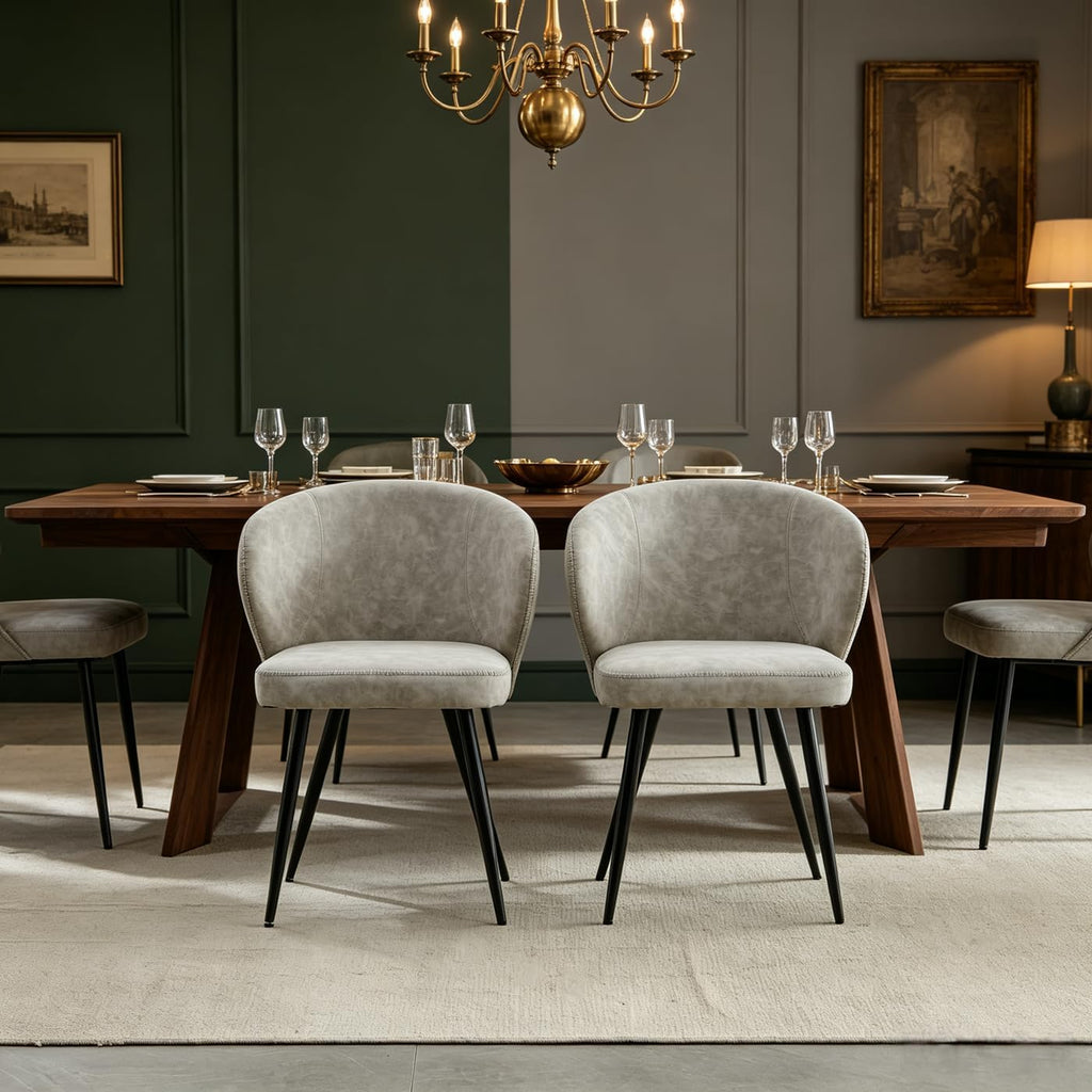 Dining Chairs Set of 6, Sturdy Metal Legs, High-Resilience Sponge, Non-Scratch Pads, for Kitchen, Dining Room, Living Room