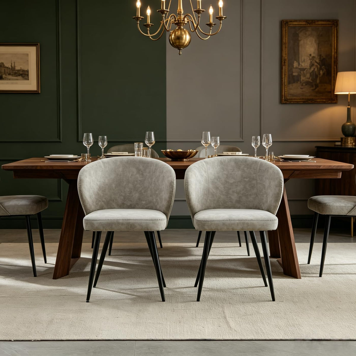 Dining Chairs Set of 6, Sturdy Metal Legs, High-Resilience Sponge, Non-Scratch Pads, for Kitchen, Dining Room, Living Room
