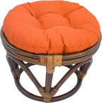 International Caravan Furniture Piece Rattan Ottoman with Outdoor Fabric Cushion