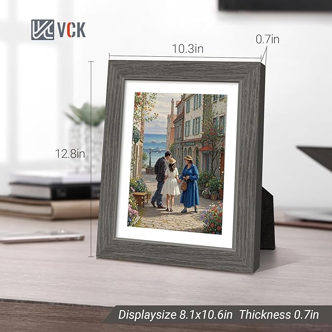 VCK 8.5x11 Picture Frame Set of 4 - Grey, Gallery-Quality Wood Poster Frames, 1.1-Inch Wide Border, Polished Plexiglass, Vertical or Horizontal Wall & Tabletop Display for Photo/Art/Prints, Grey