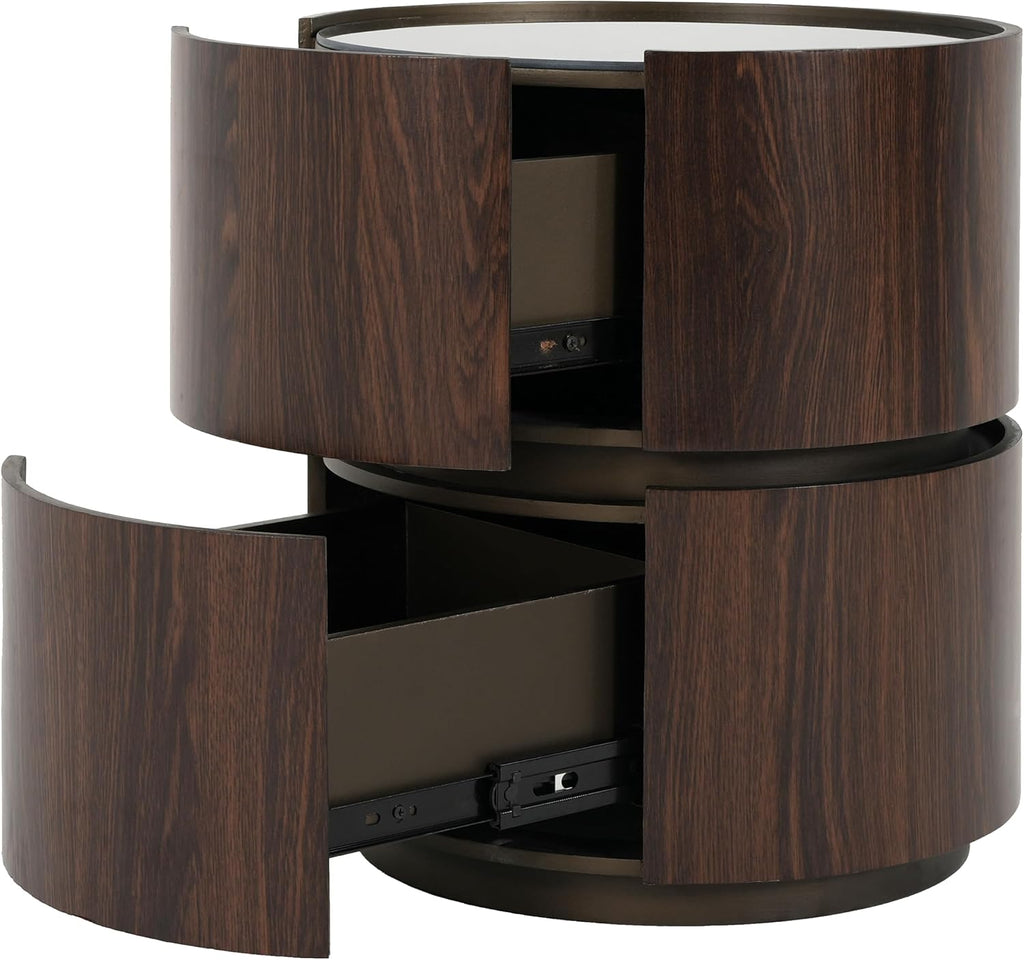 Italian High-End MDF Double-Layer Storage Round Side Table - Brown & Black Elegance