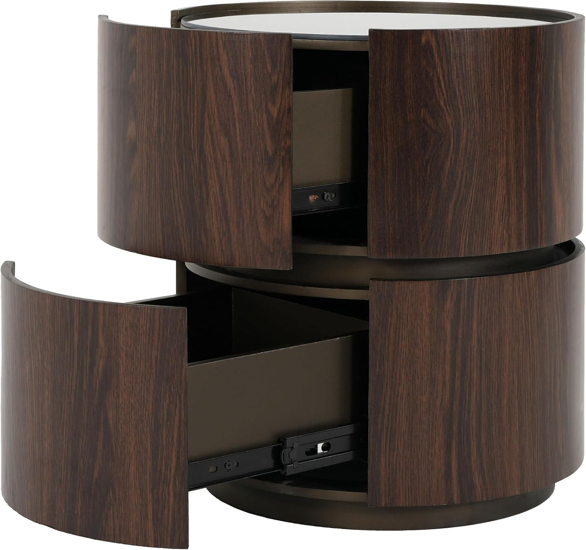 Italian High-End MDF Double-Layer Storage Round Side Table - Brown & Black Elegance
