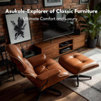 Top Grain Leather, Mid Century Chaise Lounge Chair and Ottoman, Reading Chair, Accent Chair, Modern Classic Chair, Heavy Duty Base Support for Living Room Lounge Office, Walnut-Brown, Heightening