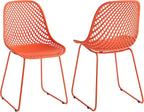 Modern Dining Chairs Set of 2, Stable Plastic Kitchen Chairs with Metal Sled Base for Dining Room (Blood Orange)