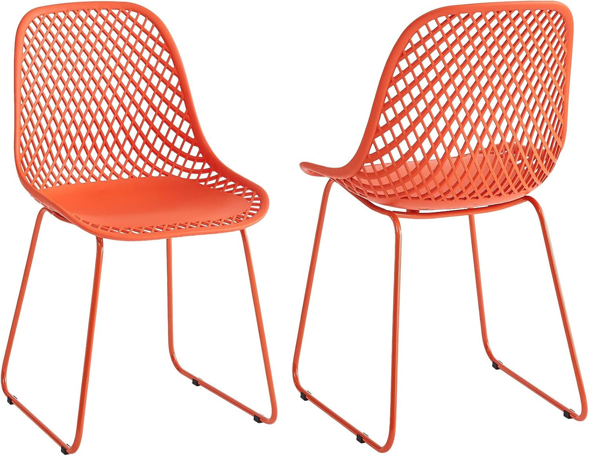 Modern Dining Chairs Set of 2, Stable Plastic Kitchen Chairs with Metal Sled Base for Dining Room (Blood Orange)