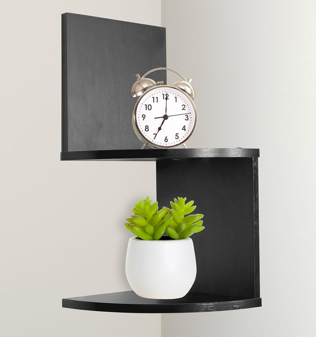 Corner Shelf, Greenco Modern Design 2 Tier Floating Shelves for Walls, Easy-to-Assemble Corner Shelf Wall Mount for Bedrooms and Living Rooms, Espresso Finish