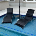 PURPLE LEAF Patio Pool Lounge Chaise Set of 3 Outdoor Lounger Chair, Black | 2 Chaise + 1 Table, Aluminum Frame, UV Textilene Fabric, Adjustable Headrest & 5 Recline Angles, Stackable, S-Curve Backrest