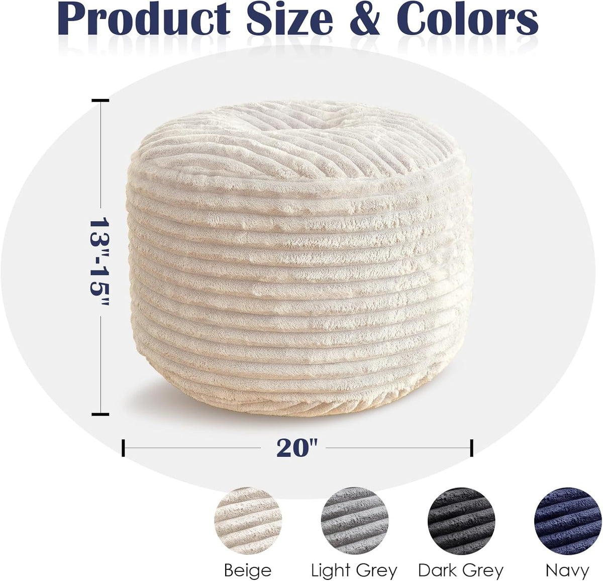Round Ottoman,Corduroy Pouf Foot Rest,Beige,20x15 in | Corduroy Cover,Storage Ottoman Footstool for Living Room,20x15 Soft Floor Poufs,Memory Foam Filling,Footrest only
