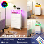 Yoobure Night Stand - LED White Nightstand with Charging Station, Bedside Table with 4 Storage Drawers and Storage Shelf, End Table with USB Ports and Outlets, Tall Nightstand for Bedroom