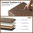 Asense 24-inch Rolling Storage Ottoman Bench, Upholstered Faux Leather Footrest with Wheels,Safety Hinge,Small Entryway Bench with Storage for Living Room, Bedroom,Brown