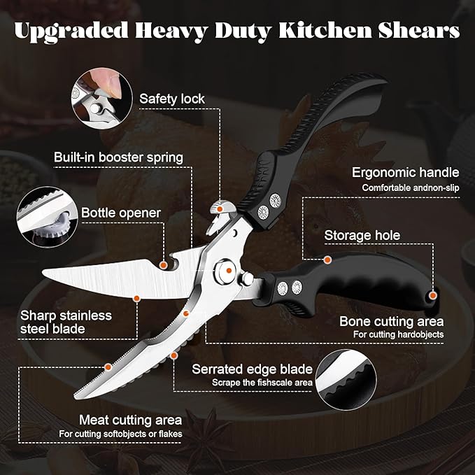 SiXing Kitchen Shears – Heavy Duty & Dishwasher Safe-Professional Stainless Steel Scissors for Meat, Poultry, Herbs. Sharp, Rust-Proof with Comfort Grip. Multi-Use Cooking Tool for Chefs & Home.