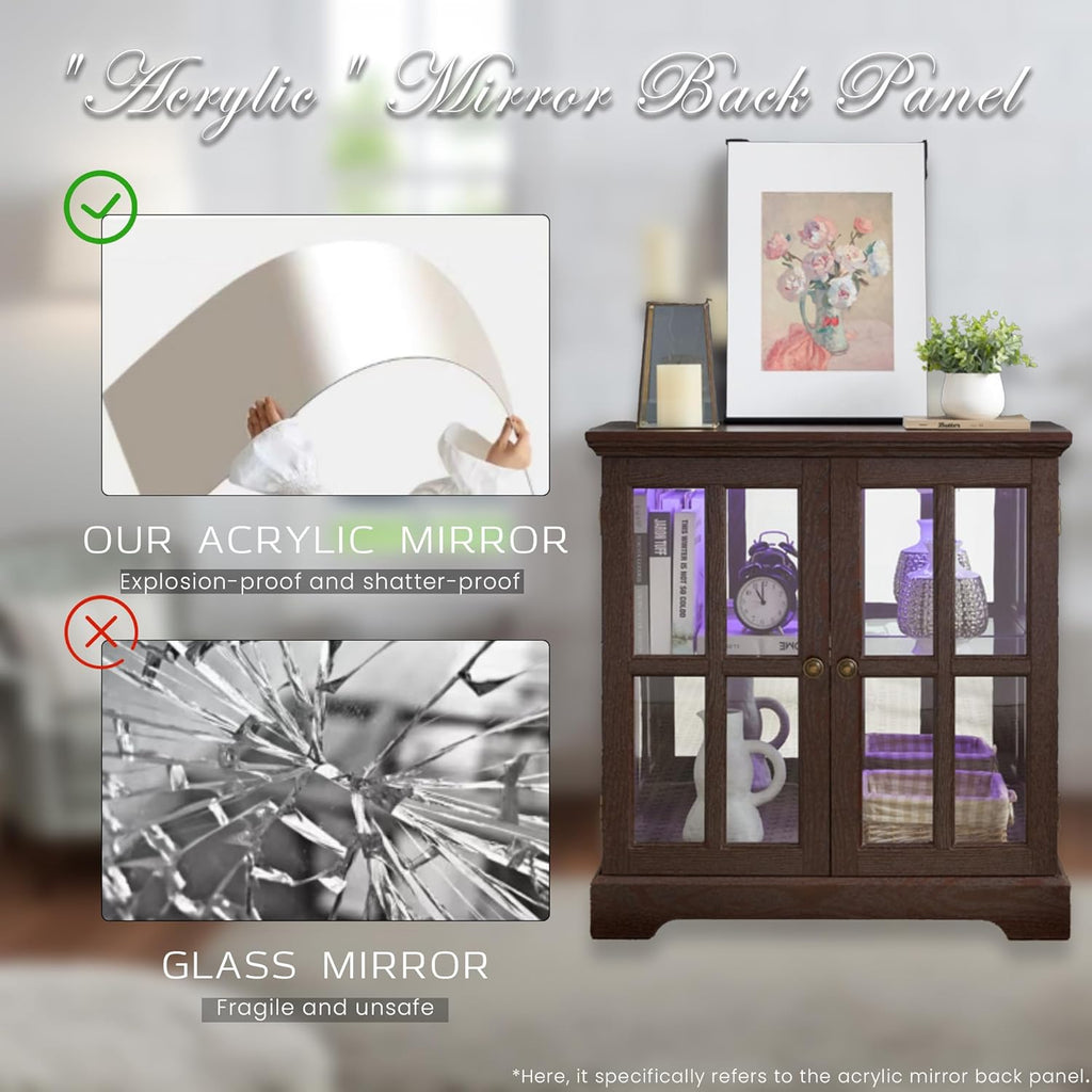 32" H LED Accent Curio Cabinet with 7 Color Lights for Collectibles, Modern Storage Cabinet with Tempered Glass Doors, Sideboard Buffet Case with Smartphone-Controlled Lights (Dark Cherry)