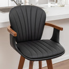 LUNLING 30” Bar Height Stools,Mid Century Modern Bar Stools,Black PU Leather Kitchen Island Stool,Wood High Barstools Swivel with Back and Arms for Home Bar Furniture,1PCS