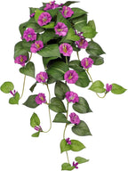 Briful Artificial Hanging Flowers in Pot 25.6" Faux Silk Morning Glory Flower Vine with Cascading Greenery Fake Hanging Plants for Home Office Bathroom Table Shelf Decor(Pink)