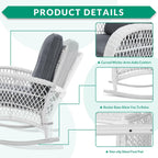 VIVIJASON Outdoor Wicker Rocking Chair, Patio Rattan Rocker Chair with Cushions & Steel Frame, All-Weather Rocking Lawn Rattan Furniture for Garden Backyard Porch (White Wicker/Grey)