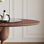 Montary 59-inch Natural Oak Wabi-Sabi Round Dining Table with 35-inch Tempered Glass Lazy Susan, Handcrafted Japanese Style Sculptural Solid Wood Dining Table for Living Room & Restaurant
