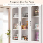 MU 78.7" Tall Kitchen Pantry with 3 Glass Doors, Freestanding China Cabinet with Adjustable Shelves, Large Kitchen Pantry Storage Cabinet Cupboard for Dining Room, Living Room, White (X-Large, 46" W)