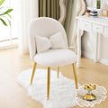 VINGLI Boucle Girls Vanity Chair with Back & Pillow,Cute Small Cozy Desk Chair No Wheels,Comfy Makeup Ch with Ajustable Gold Legs,for Bedroom,Living Room,Small Space,White