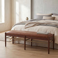 53" Faux Leather Entryway Bench with Cushion, Rustic Brown Dinner Bench for Dining Room, Upholstered End of Bed Bench Ottoman for Bedroom, Living Room with Walnut Base, Brown