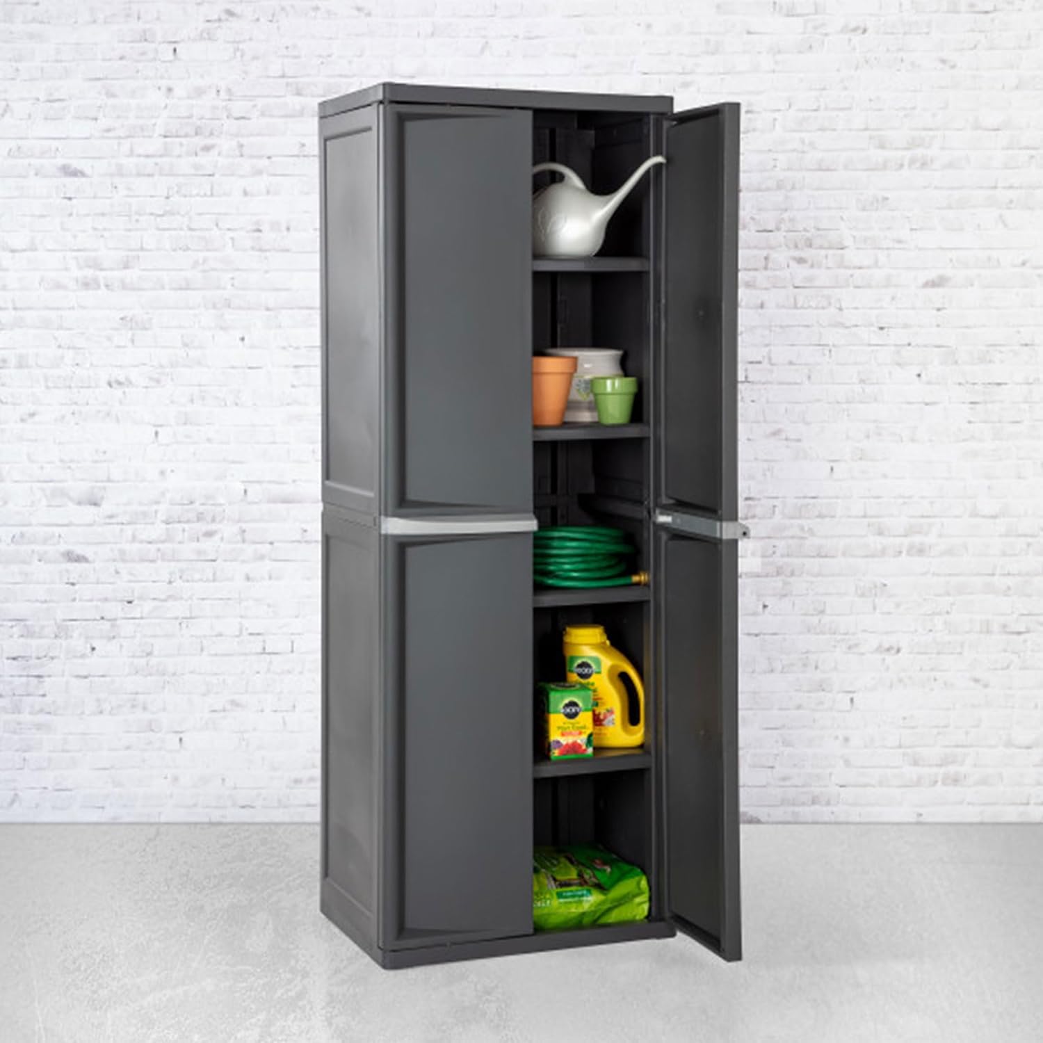 Sterilite 4 Shelf Cabinet, Lockable Utility Storage, Gray, 2-Pack