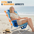 Overmont Low Beach Chair with Cooler Bag - 6-Positions Lay Flat with Ergonomic Armrests- Wide Seat with Lumbar Support, Towel Holder- Heavy-Duty 330lbs Support- Perfect for Summer, Travel & Relaxation