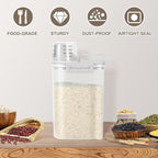TBMax Rice Storage Container 2 Pack, Plastic Kitchen Pantry Food Storage Container with Cup, Small Pet Dog Cat Food Container Dispenser