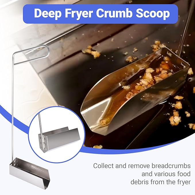 4 PCS Fryer Cleaning Tools with Deep Fryer Brass L-Shaped Brush, Deep Fryer Crumb Scoop, Deep Fryer Cleanout Rod, Long Handle Deep Basket Brush for Restaurants, Air Fryers, Deep Fat Fryers