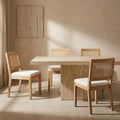 Vintage French Country Dining Chairs Set of 4, Rattan Dinning Chair with a Square Back, Beige Cane Dining Chair, Kitchen and Dining Room Chairs, Sillas para Comedor