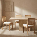 Vintage French Country Dining Chairs Set of 4, Rattan Dinning Chair with a Square Back, Beige Cane Dining Chair, Kitchen and Dining Room Chairs, Sillas para Comedor