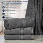 Casa Lino Charcoal Black Bath Towels Set of 4 (54" x 27") - Large Bathroom Towel Set - 100% Cotton Towels for Bathroom - Highly Absorbent & Quick Dry Bath Towel Multipack - New Apartment Essentials