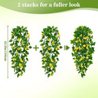 BLEUM CADE Artificial Hanging Flowers for Outdoors, 2pcs Fake Hanging Plants Pothos Vines with Yellow Flowers for Wall Home Living Room Indoor Outdoor Decor (No Baskets)