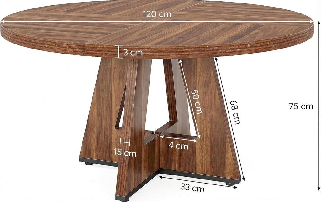 Lailang 47 Inch Dining Table, Round Kitchen Table, Dining Room Table for 4, Rustic Wood Dinner Table, Small Apartment Dining Table, Modern Kitchen Table, 47 x 47 x 30 Inch, Brown