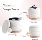 Get Set Style Round Ottoman with Wooden Base, Storage Vanity Stool for Makeup, Upholstered Footrest Stool Ottoman Foot Stool for Living Room, Bedroom