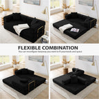 HANXIN 78 Inch Convertible Sleeper Sofa Bed, Folding Floor Mattress Couch with Fixed-Shape Frame, Futon Couch Lounge Loveseat with Pull Out Bed, No Assembly Required (Black)