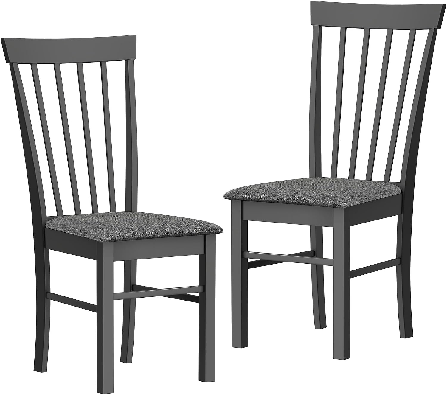 HOMCOM Wooden Dining Chairs Set of 2 Farmhouse Black and Gray | Upholstered Kitchen Chairs, Rubber Wood Frame, for Living Room, Dining Room