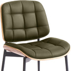 GrandNoor Mid Century Modern Dining Chairs with Walnut Grain Back, Green Faux Leather Dining Room Chairs Set of 4, Checkered Soft Cushion Kitchen Chairs with Adjustable Foot Pads