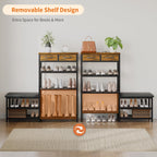 HavenlyYouth Shoe Rack Bench Cushioned with 2 Drawers & 5-Tier Entryway Organizer, Metal Frame Wood Top, Narrow Hallway Bench for Boots, Holds 16-20 Pairs, Space-Saving for Closet & Front Door