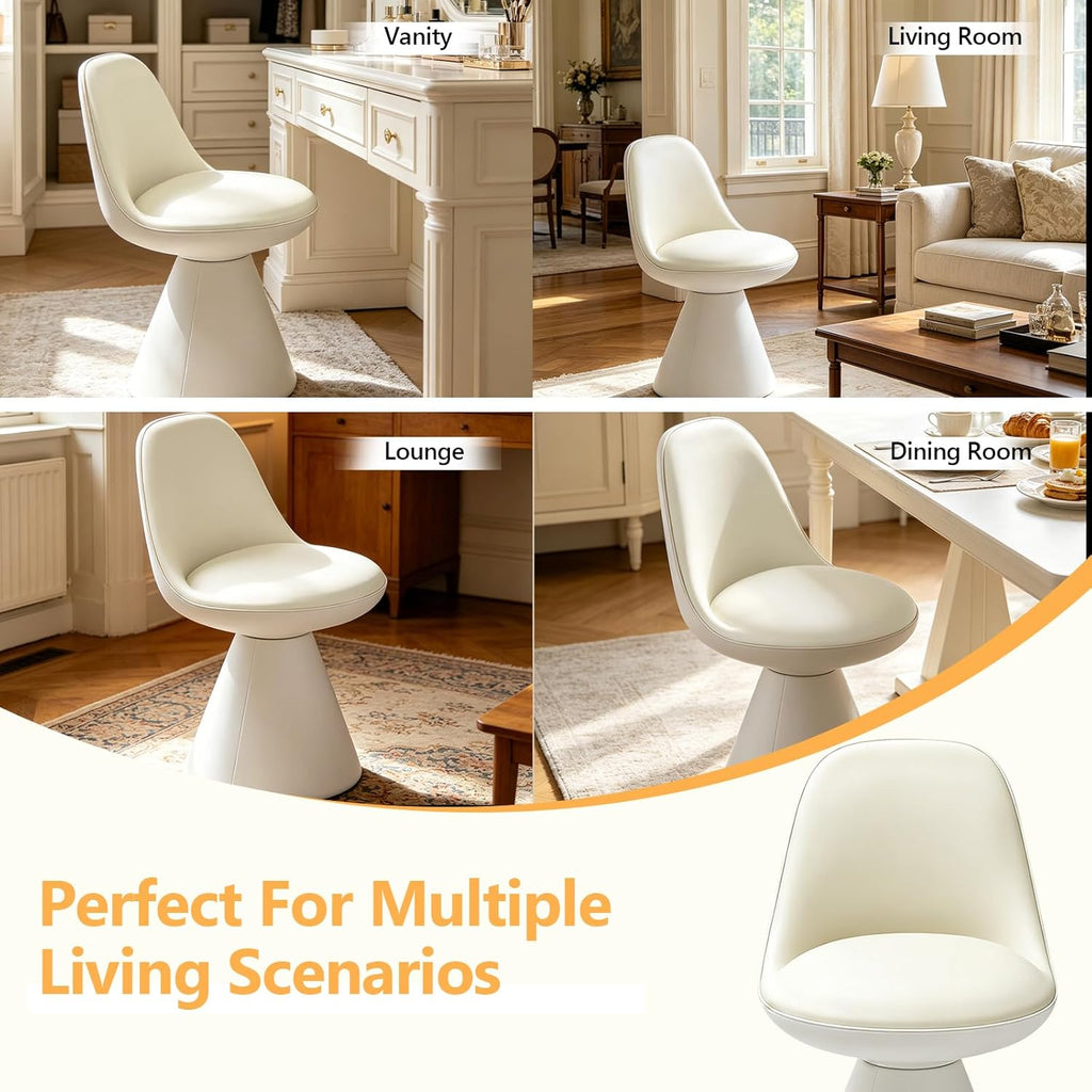 Swivel Vanity Chair, Multifunctional Upholstered Ottoman Foot Stool Leather with Mid Back for Makeup, Modern Vanity Stool for Vanity Bedroom Living Room, Dining Room