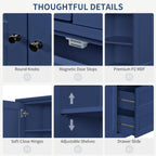 71" Tall Kitchen Pantry Storage Cabinet with 3 Pull Out Trays & 2 Large Drawers, Farmhouse Storage Cabinet Cupboard with 6 Doors and Side Cabinets, Pantry Cabinet for Kitchen, Dining Room, Blue