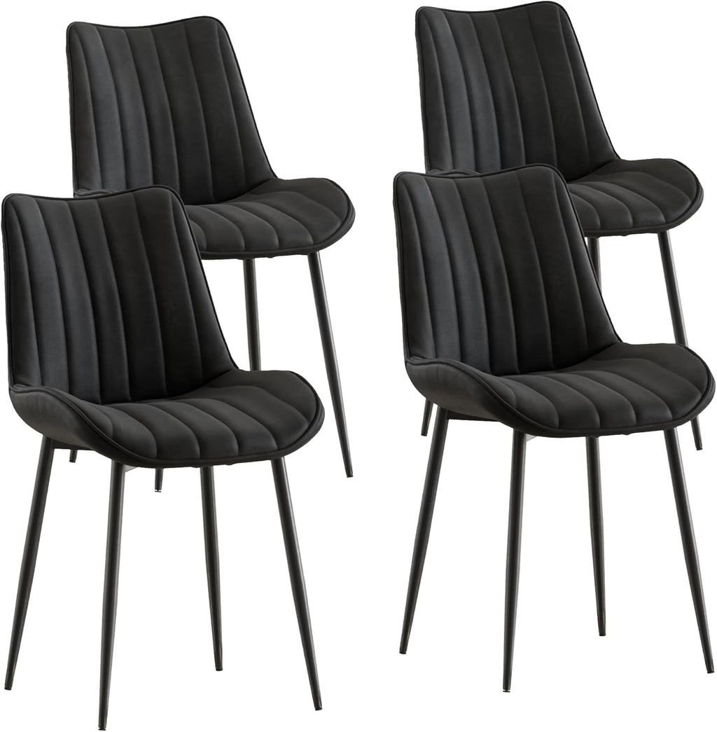 VECELO Dining Chairs Set of 4, Velvet Fabric & Metal Frame, Mordern Style for Kitchen, Living Room,Offcie, Black