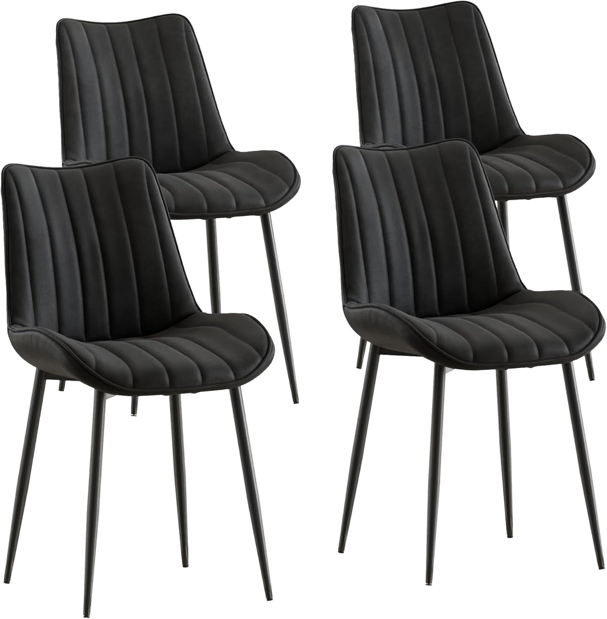 VECELO Dining Chairs Set of 4, Velvet Fabric & Metal Frame, Mordern Style for Kitchen, Living Room,Offcie, Black